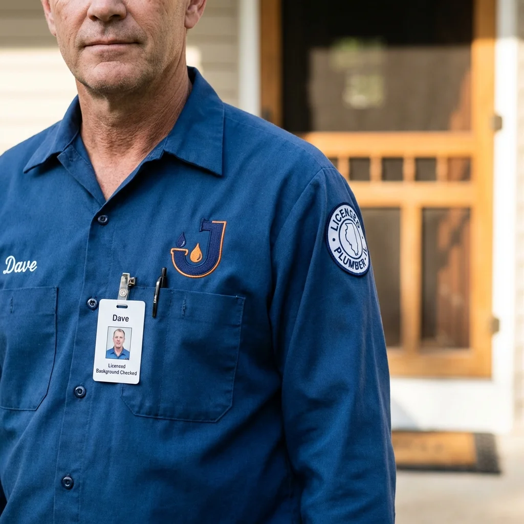 Licensed plumber showing ID badge in Chapmanville, WV