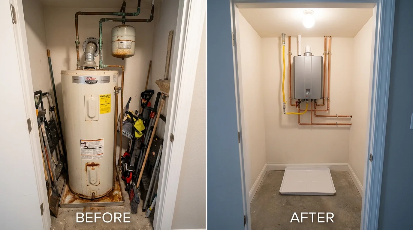 Tank water heater versus wall-mounted tankless unit comparison for Chapmanville, WV homeowners