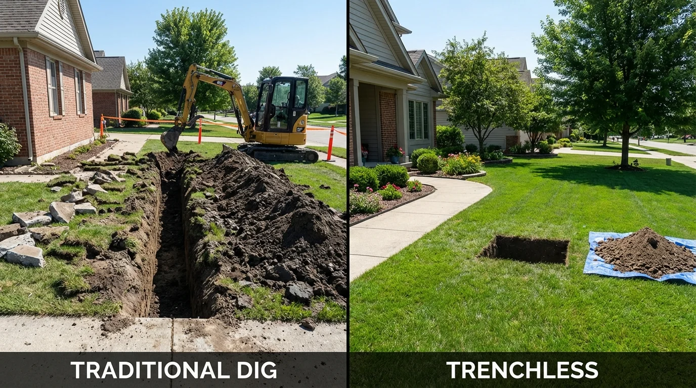 Trenchless sewer repair with minimal yard damage versus traditional excavation in Chapmanville, WV